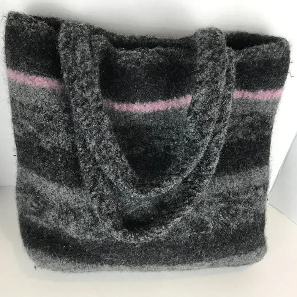 Unbranded grey felted wool satchel/tote, fully lined
